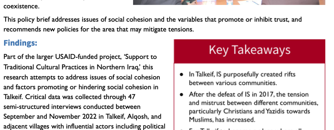 Policy Brief - Critical Issues to Social Cohesion in Talkeif